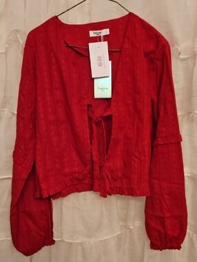 DAPHNEA Red Tie-Front Women's Top